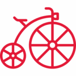 grand-bi stylisé rouge Bicicleta-Maurandy à lacaune-alban-brassac-81230 avec grande roue avant,